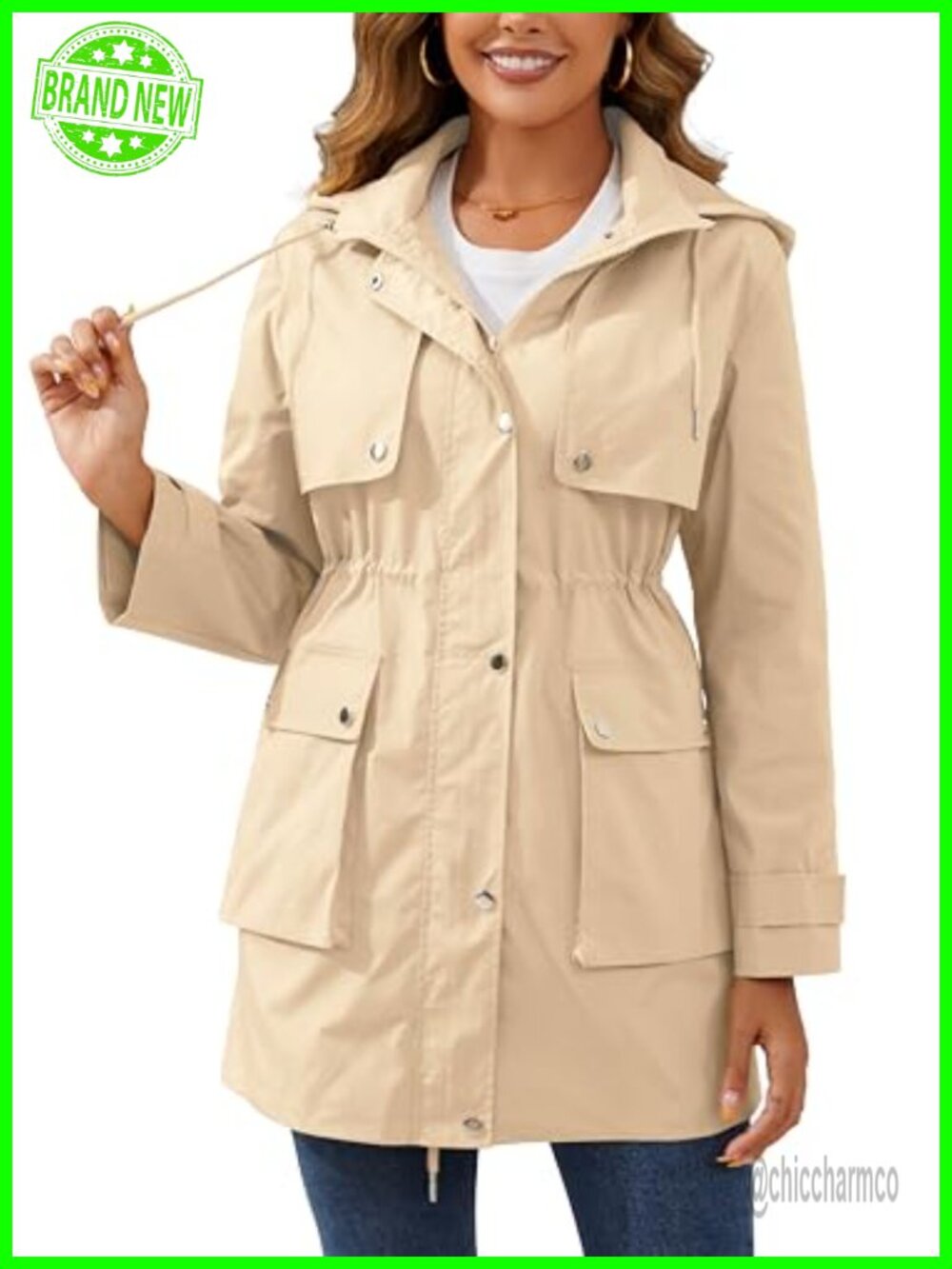 Women's Waterproof Long Rain Jacket Lightweight Lined Windbreaker Trench Coat
